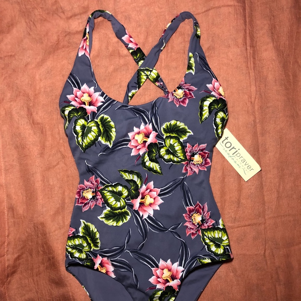 Tori Praver Floral One Piece Swimsuit NWT